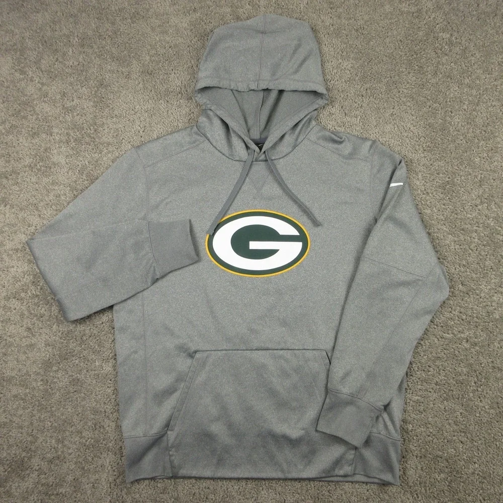 Green Bay Packers Sweater Mens Large Gray Hoodie Sweatshirt Nike Fleece NFL Team